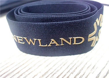 30MM ผ้าไหมยืด Jacquard สีดำ - สกรีนโลโก้สีทองซิลิโคนเคลือบเงา