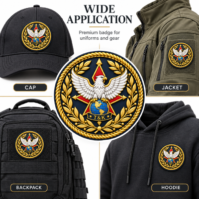 Custom Eagle Embroidered Badges with Detailed Gold Stitching for Clothing