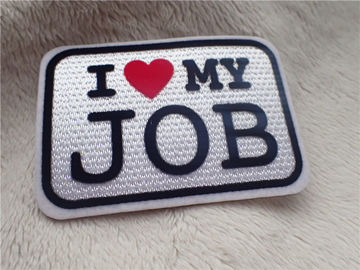 สง่างามที่กำหนดเองเสื้อผ้าแพทช์สโลแกนโลโก้ I LOVE MY JOB ตุ๊กตารงค์ Flocking