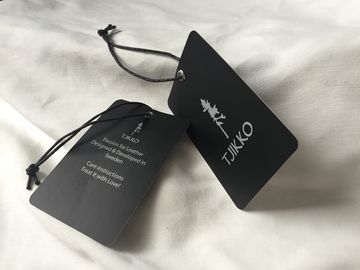 ทั้งสองด้าน Silver Logo กระดาษ Art เสื้อผ้าเสื้อผ้าแท็ก Hang กับ Black Waxed Cord